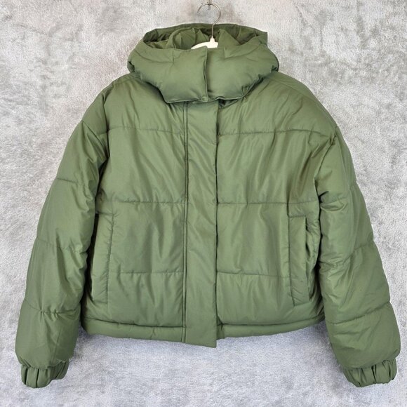 American Eagle Jacket Womens Small Green Hooded Puffer Coat Winter Warm - Picture 1 of 12